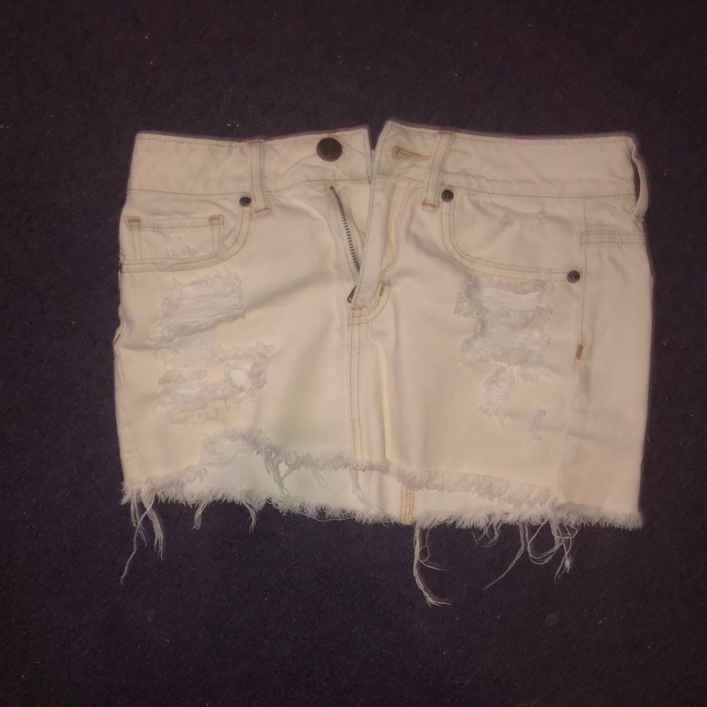 White Distressed Jean Skirt
